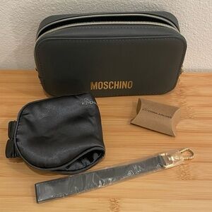 Moschino Dark Grey Airline Amenities Pouch with Gold Logo